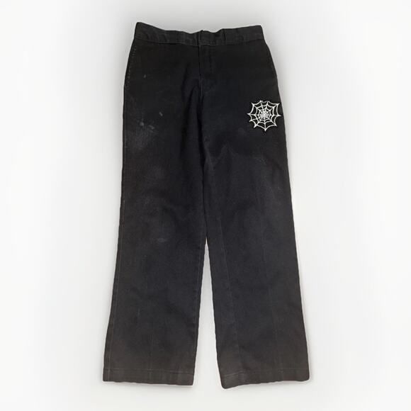 Custom Dickies 874 Pants 32x30 Black Workwear Chino Spider Web Patch Y2K Punk - Picture 2 of 5
